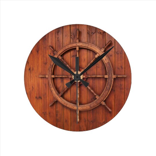 Rustic Ships Helm Wheel - nautical vintage wooden Wallclock