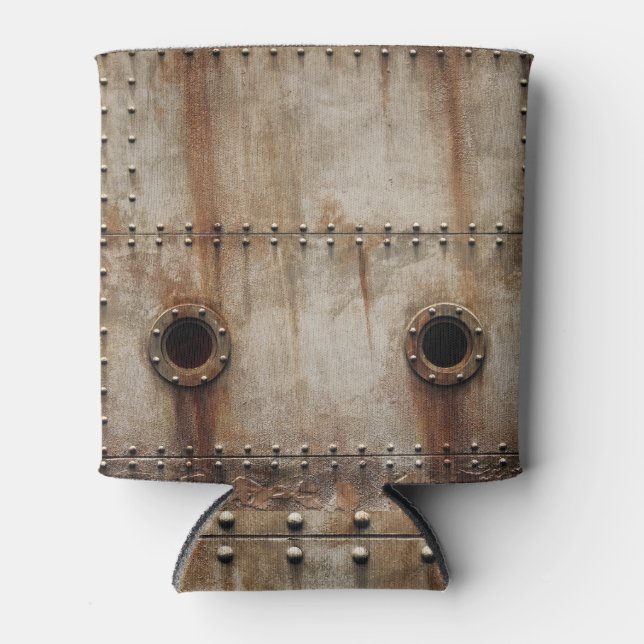 Rustic Shipwreck Metal Rivets Texture Can Cooler (Front)