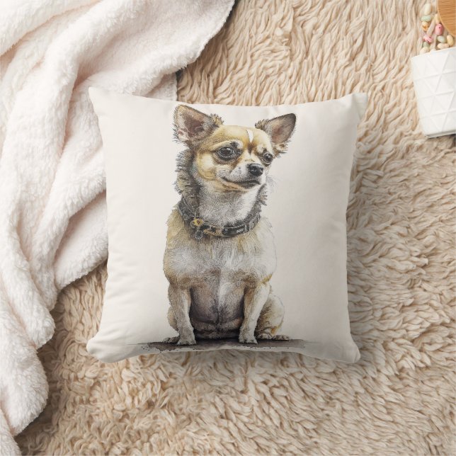 Rustic Short-haired Tan Chihuahua Throw Cushion  (Blanket)