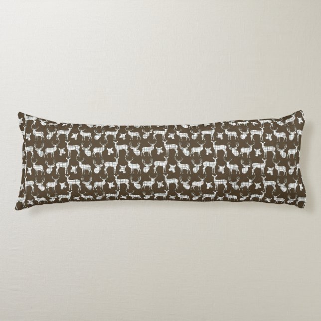 Rustic Silhouette Deer On Brown Body Pillow (Front)