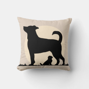 Rustic Silhouette of Mom & Pup with Emotional Bond Throw Pillow