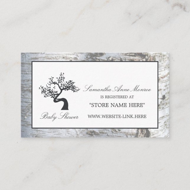 Rustic Silver Birch Tree Baby Shower Gift Registry Enclosure Card (Front)