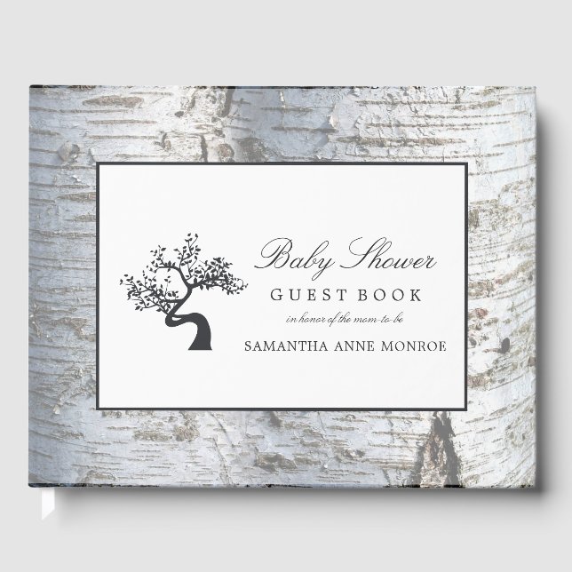Rustic Silver Birch Tree Baby Shower Guest Book (Front)