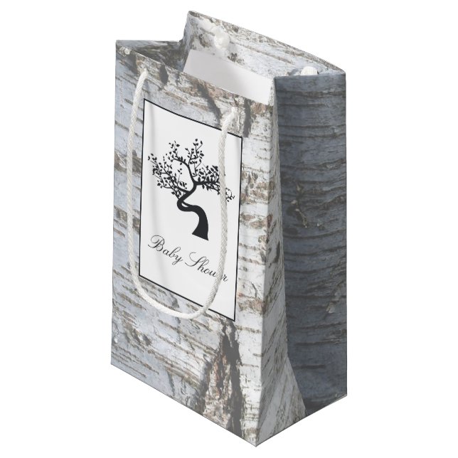 Rustic Silver Birch Tree Baby Shower Small Gift Bag (Front Angled)