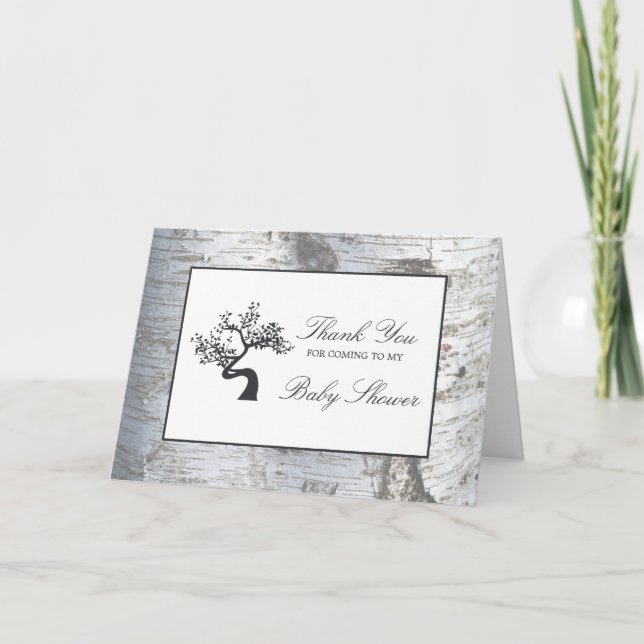 Rustic Silver Birch Tree Baby Shower Thank You Card (Front)