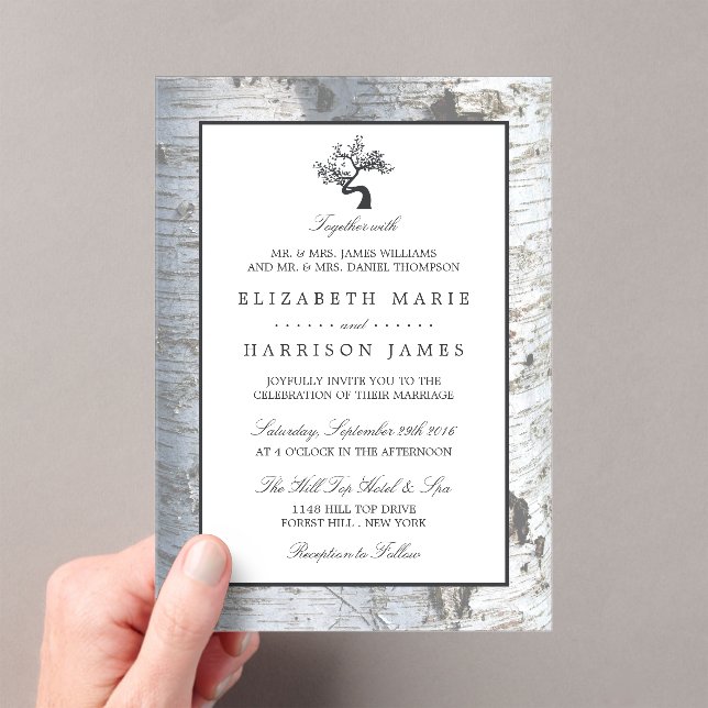 Rustic Silver Birch Tree Wedding Acrylic Invitations (Insitu (Handheld))