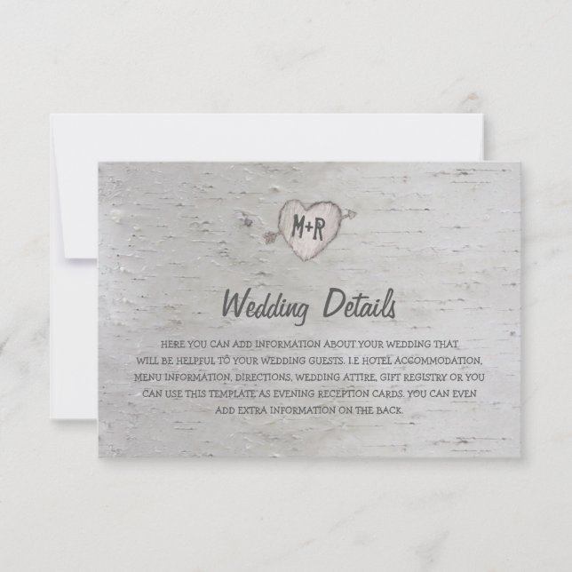 Rustic Silver Birch Tree Wedding Details Invitation (Front)