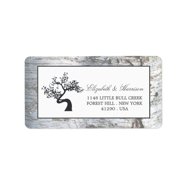 Rustic Silver Birch Tree Wedding Label (Front)