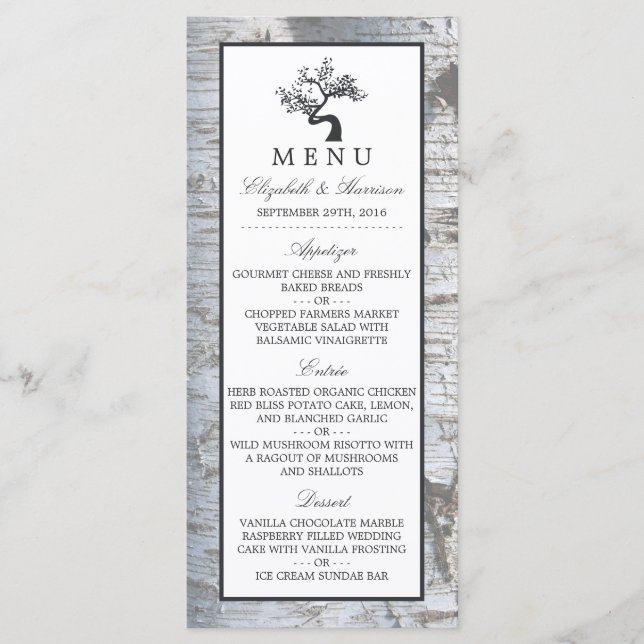 Rustic Silver Birch Tree Wedding Menu (Front)