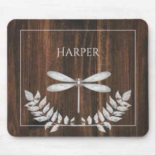 Rustic Silver Dragonfly Personalized Mouse Pad