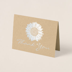 Rustic Silver Foil Sunflower Wedding Thank You Card