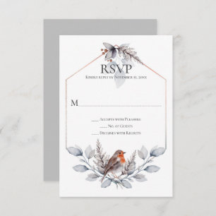 Rustic Silver Grey Rust Botanicals Bird RSVP