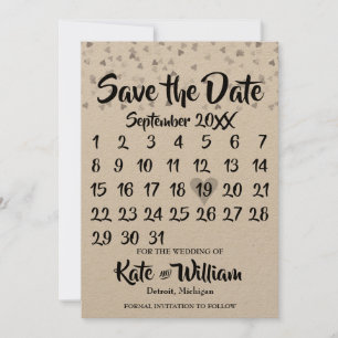 Rustic Silver Love Heart Calendar Save the Date