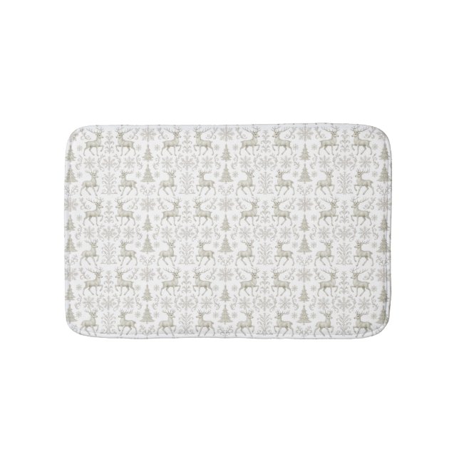 Rustic, Silver/White modern Christmas pattern Bath Mat (Front)