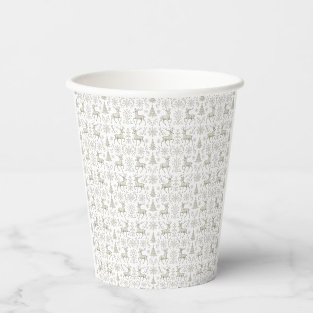 Rustic, Silver/White modern Christmas pattern Paper Cups (Front)