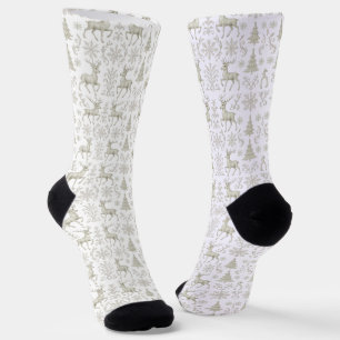 Rustic, Silver/White modern Christmas pattern Socks