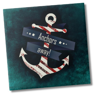 Rustic Simple Blue Red Anchor Nautical Marine Tile