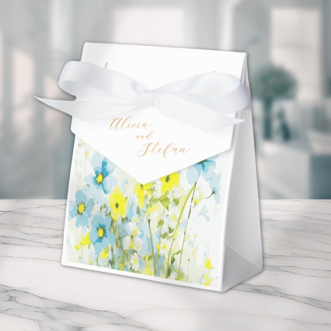 Rustic Simple Blue Yellow Poppies Watercolor  Favor Box (Creator Uploaded)