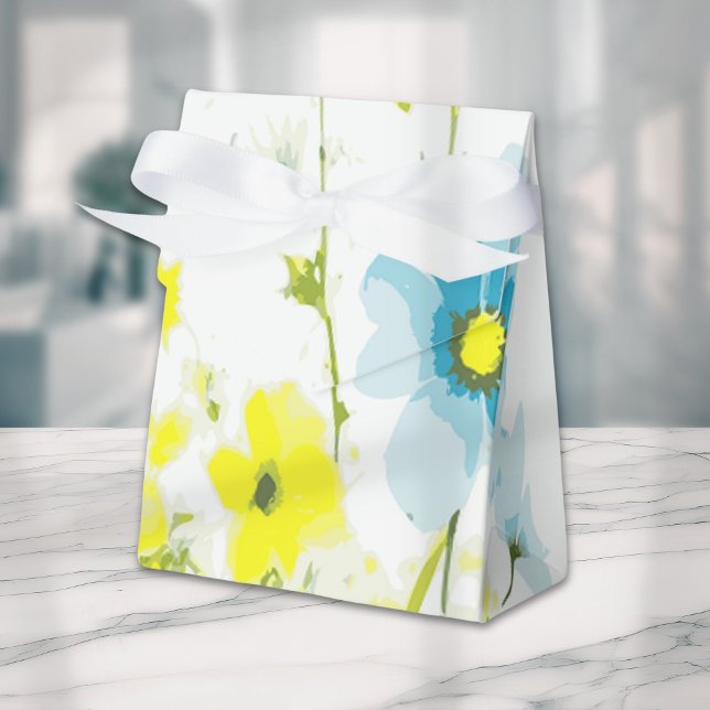 Rustic Simple Blue Yellow Poppies Watercolor  Favor Box (Creator Uploaded)