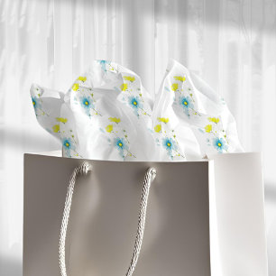 Rustic Simple Blue Yellow Poppies Watercolor Tissue Paper