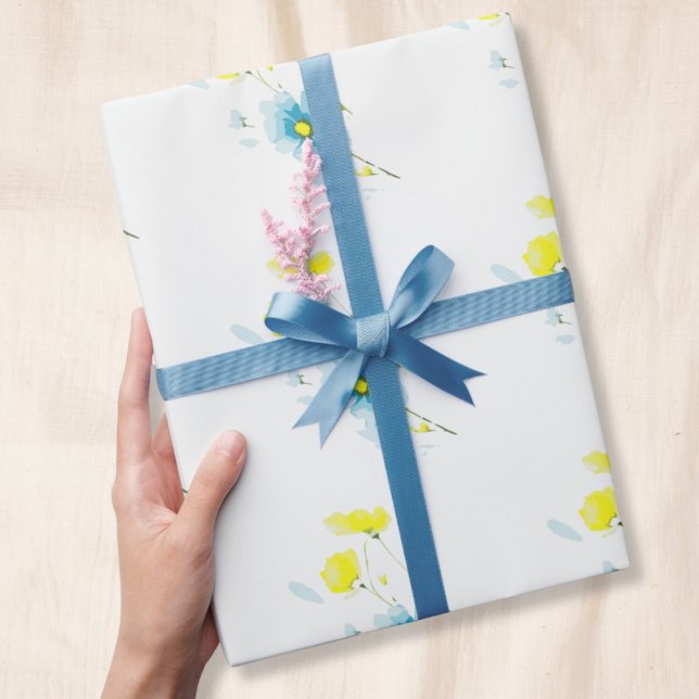 Rustic Simple Blue Yellow Poppies Watercolor Wrapping Paper (Creator Uploaded)