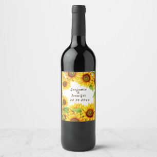 Rustic simple calligraphy boho sunflower wedding  wine label