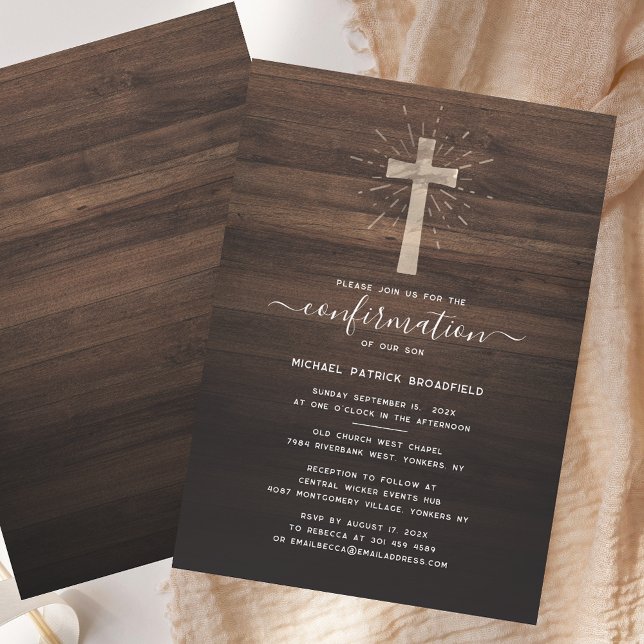Rustic Simple Confirmation Ceremony Church Cross Invitation (Rustic Simple Confirmation Ceremony Church Cross Invitation)