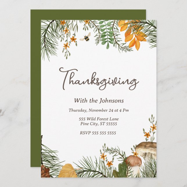 Rustic Simple Fall Forest Thanksgiving Invitation (Front/Back)