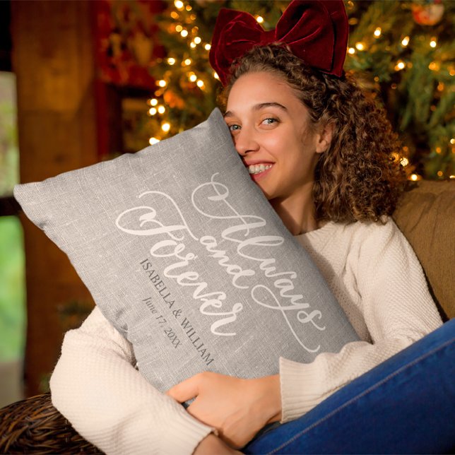 Rustic Simple Modern Always and Forever Gift Grey Lumbar Pillow (Creator Uploaded)