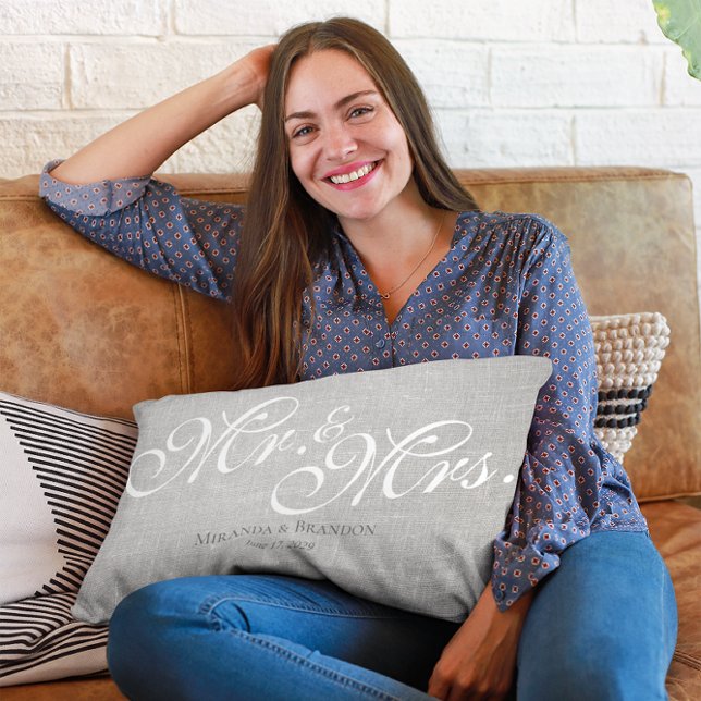 Rustic Simple Modern Mr and Mrs Gift Grey Lumbar Pillow (Creator Uploaded)