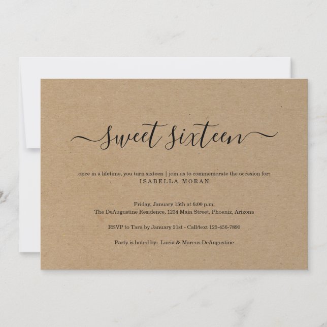 Rustic Simple Sweet Sixteen Birthday Party Invitation (Front)