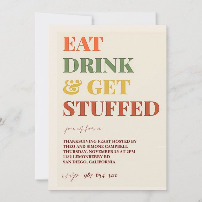 Rustic Simple Thanksgiving Dinner Feast Party Invi Invitation (Front)