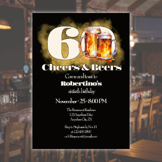 Rustic Simple Vintage Cheers & Beers 60th Birthday Invitation