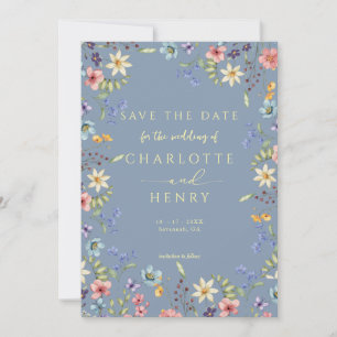 Rustic Simple Wildflower Dusty Blue Wedding Save The Date