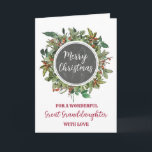 Rustic Sister Great Granddaughter Merry Christmas Card<br><div class="desc">Merry Christmas for great granddaughter card in rustic watercolor foliage and country chalkboard pattern.</div>