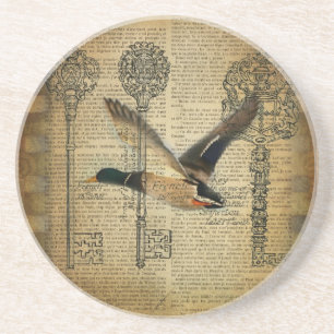 rustic skeleton keys western country mallard duck coaster