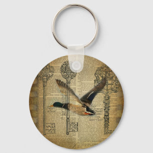 rustic skeleton keys western country mallard duck keychain