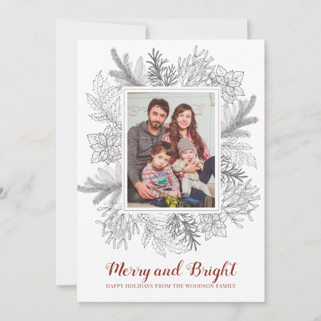 Rustic Sketch Merry and Bright Christmas Photo Car (Front)