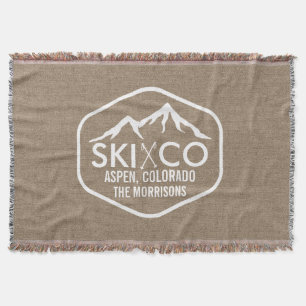 Rustic Ski Lodge Mountain Aspen Colorado Burlap Throw Blanket