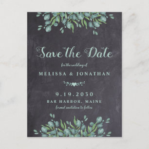 Rustic Slate Eucalyptus Greenery Save The Date Announcement Postcard