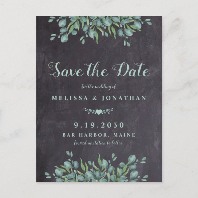 Rustic Slate Eucalyptus Greenery Save The Date Announcement Postcard (Front)