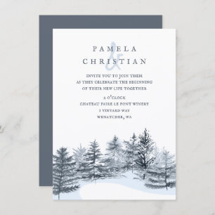 Rustic, Slate Gray Pine Trees Forest Wedding Invitation
