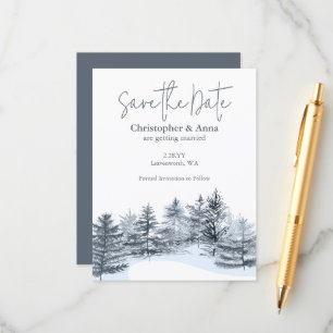 Rustic Slate Gray Pine Trees Wedding Save the Date Advice Card