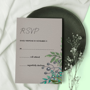 Rustic Slate Grey and Botanical Green Foliage RSVP Invitation