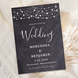 Rustic Slate String Lights County QR Code Wedding Invitation