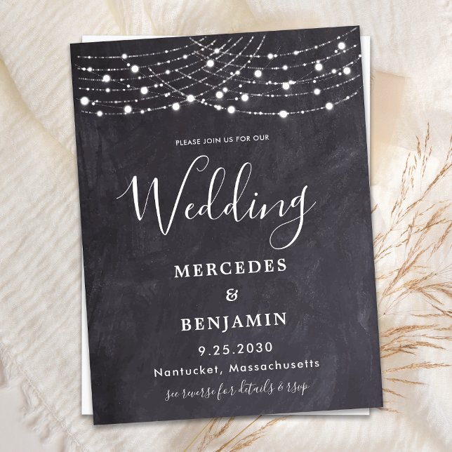 Rustic Slate String Lights County QR Code Wedding Invitation Postcard (Creator Uploaded)