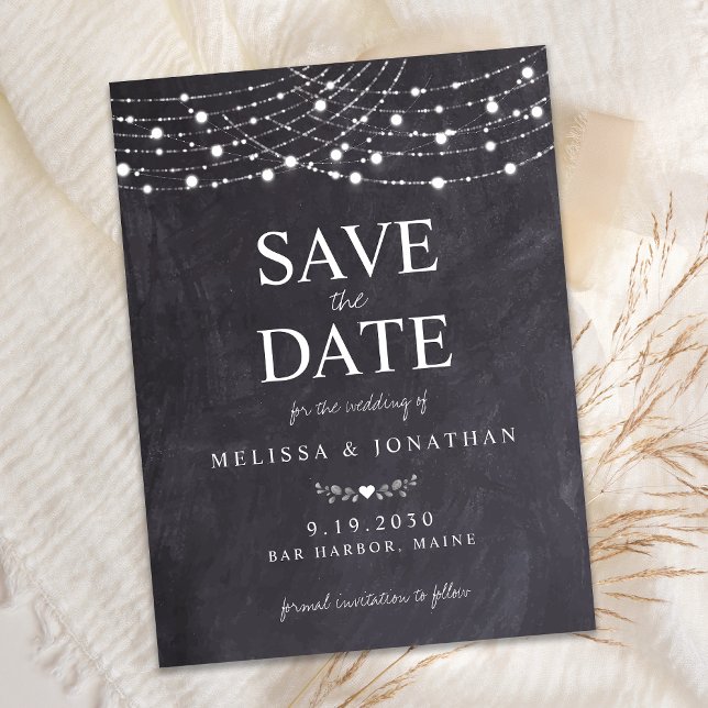 Rustic Slate String Lights Wedding Save The Date  Card (Creator Uploaded)