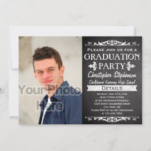 Rustic Slate Vintage Custom Graduation Party Photo Invitation