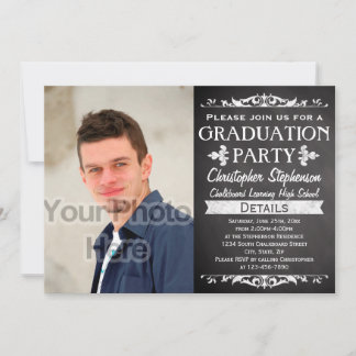 Rustic Slate Vintage Custom Graduation Party Photo Invitation