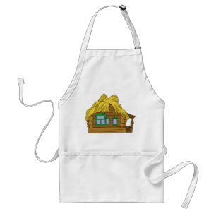 Rustic Slavic Log House Traditional Thatched Roof Standard Apron